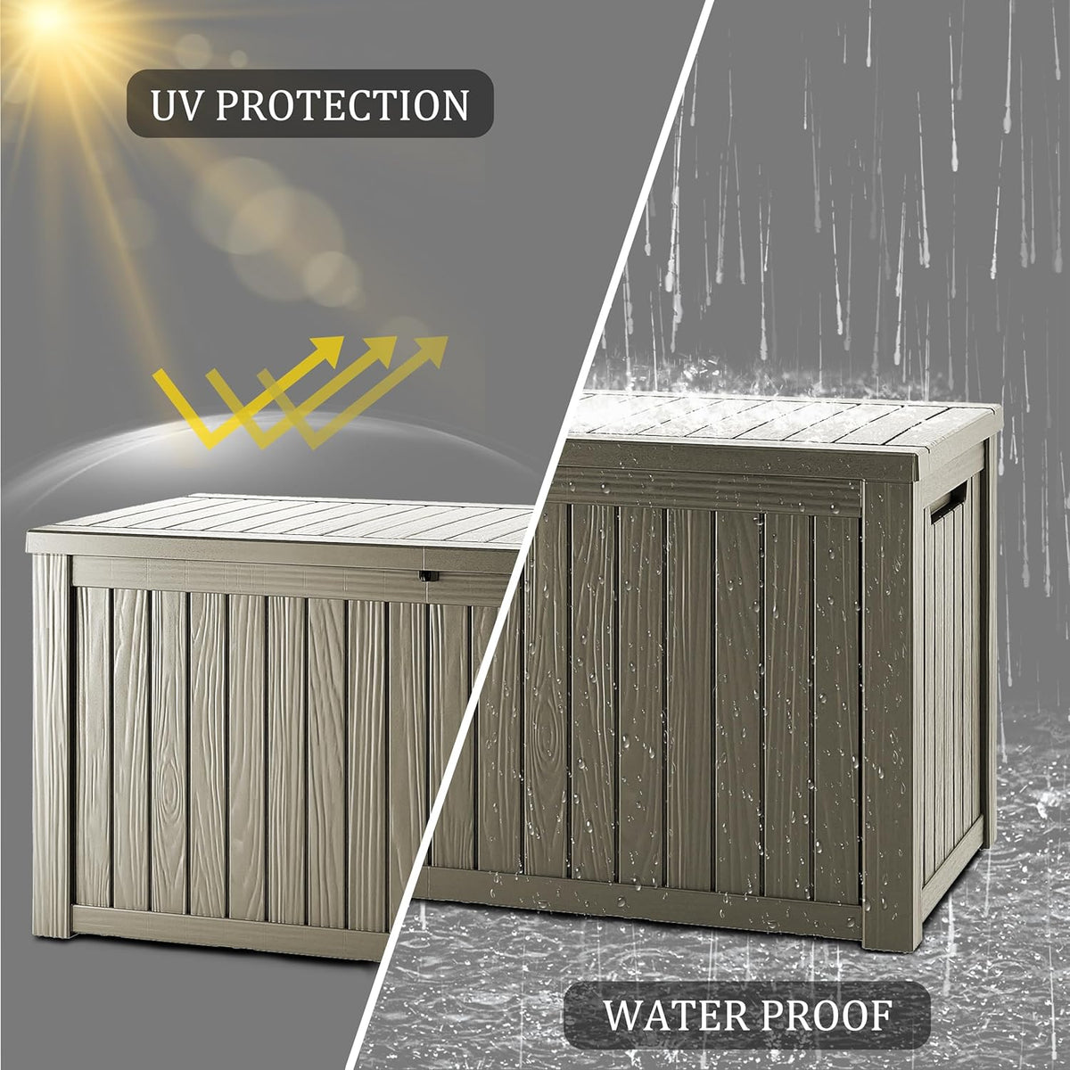 150 Gallon Lockable Resin Deck Box, Waterproof & UV-Resistant Outdoor Storage Box for Outdoor Cushion Storage, Garden Tools & Pool Accessories Storage, Gray