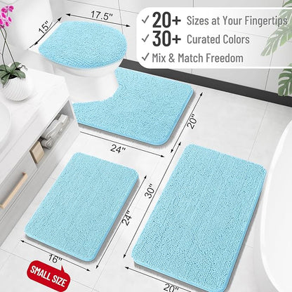 OLANLY Large Bathroom Rugs 40x24, Extra Soft Absorbent Chenille Bath Rugs, Rubber Backing Quick Dry, Machine Washable Bath Mats for Bathroom Floor, Tub and Shower, Home Decor Accessories, Sky Blue