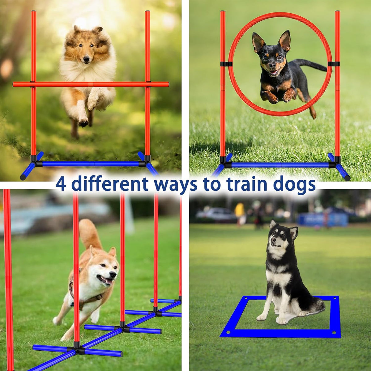 4 Sets Pets Agility Training Equipment, Adjustable Dog Hoop, Dog Jump, Weave Poles and Pause Box，with Independent Packaging(4 Sets)