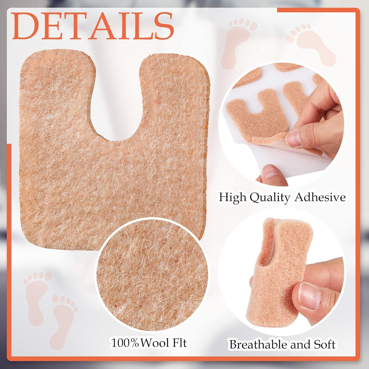 Boao 60 Pcs Callus Pads 1/4" Thick U Shaped Metatarsal Corn Pads Felt Callus Cushions Adhesive Corn Protectors for Men Women Feet Toes Pain Relief Blister Prevention