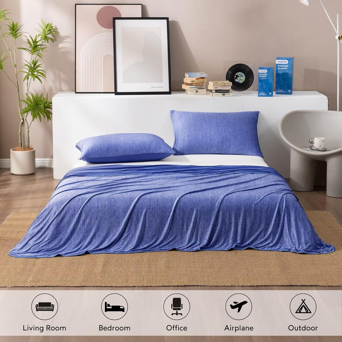 HOMFINE Cooling Blankets for Hot Sleepers - Summer Blanket Thin Lightweight Breathable Soft Double Side Enhanced Cooling for Bed Couch Sofa, Keep Cool for Night Sweats (Dark Blue, 50 x 70 inches)