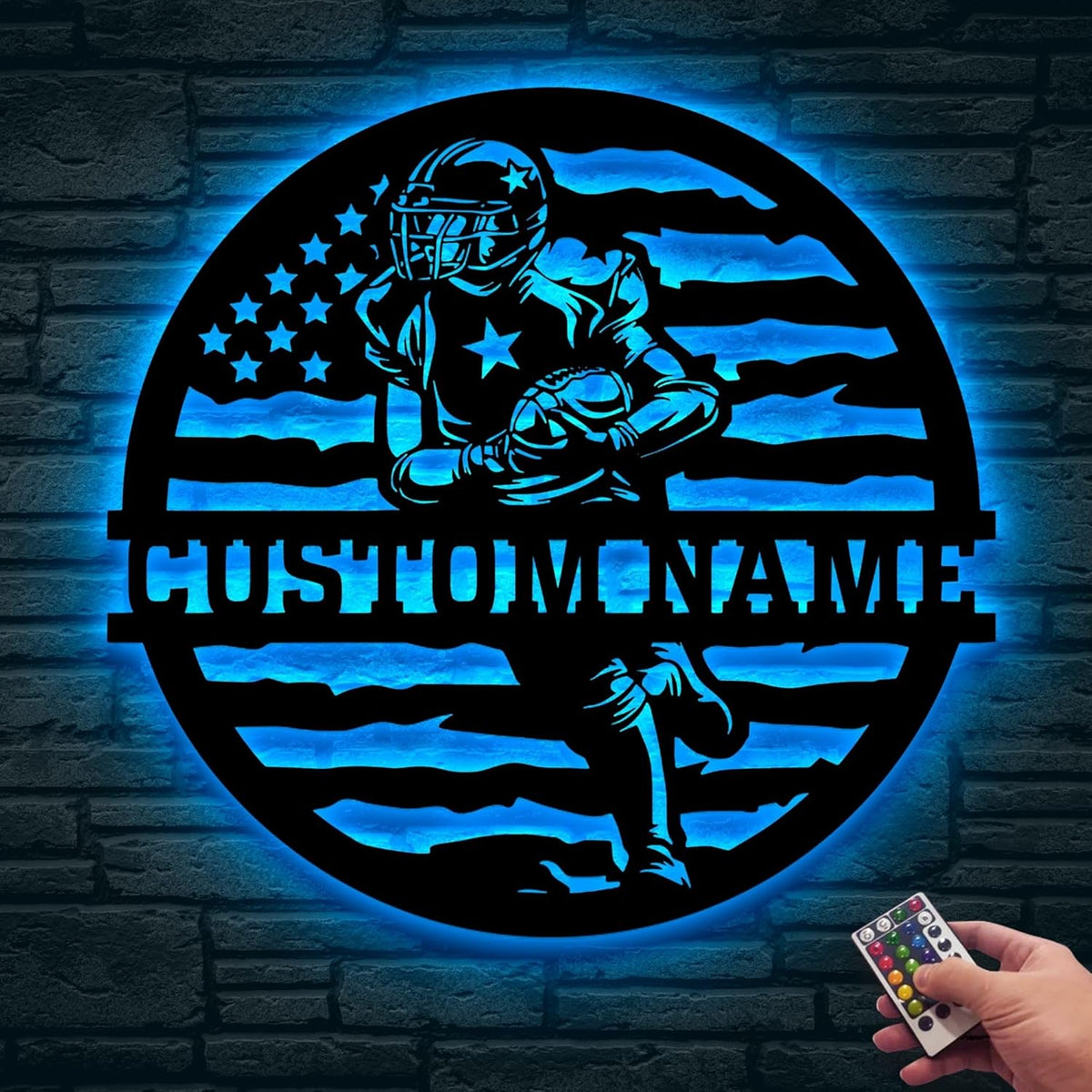 Personalized Football Metal Wall Art LED Light, American Sign, Wall Decor, Birthday Xmas Gift