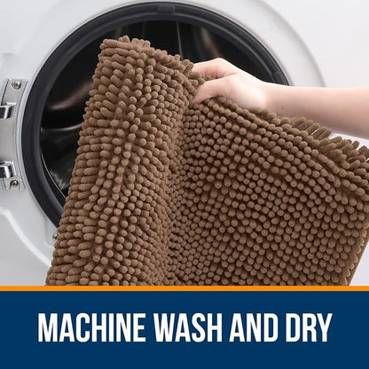 OLANLY Bathroom Rugs 35x24, Extra Soft Absorbent Chenille Bath Rugs, Rubber Backing Quick Dry, Machine Washable Bath Mats for Bathroom Floor, Tub and Shower, Home Decor Accessories, Mocha