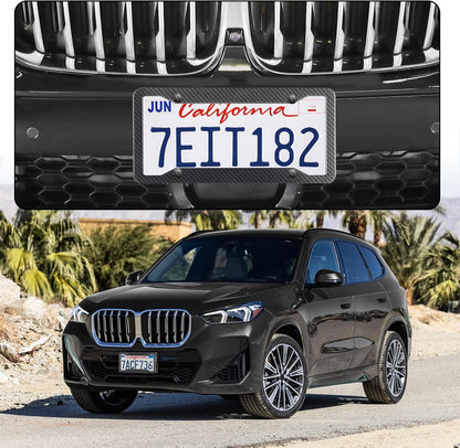 LivTee Carbon Fiber License Plate Frames, 2PCS Car License Plate Holder, 4 Holes Stainless Steel License Plate Covers, Automotive Exterior Accessories, Slim Design with Gasket Cover for US Cars