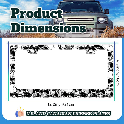 Skull License Plate Frame Black White Skeleton Stainless Steel License Plate Holder for Front or Rear Car Tags Funny for Car Decoration Accessories with Screws 6.3 X 12.2 in for Women Men
