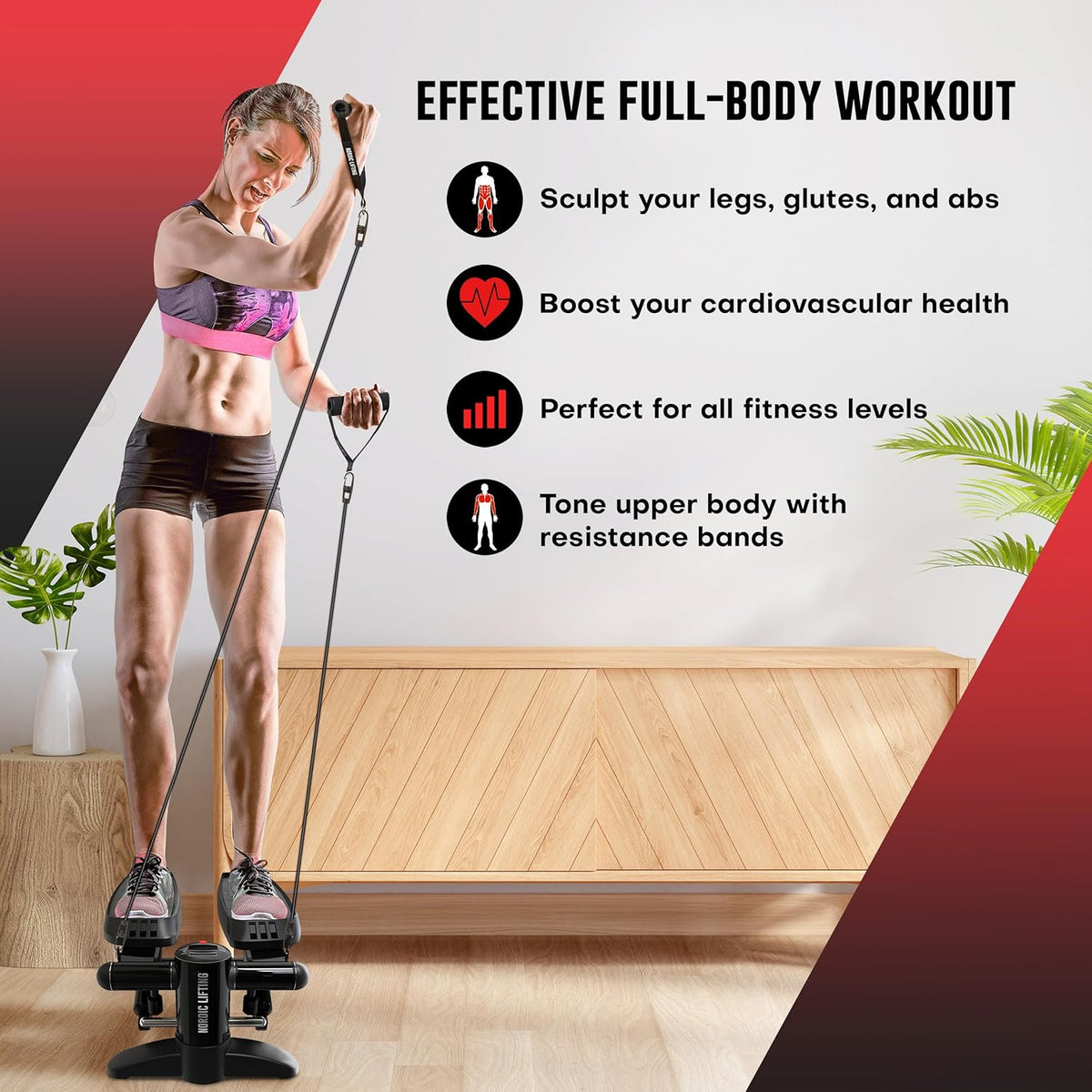 Nordic Lifting Mini Stepper Machine – Stair Climber w/Resistance Bands & LCD – Home Workout Stepper