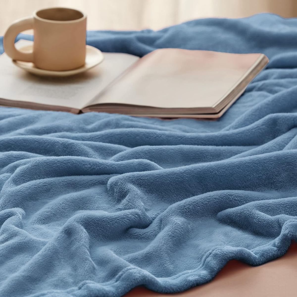 Bedsure Fleece Throw Blanket Washed Blue - 300GSM Blankets for Couch, Sofa, Bed, Soft Lightweight Plush Cozy Throws for Toddlers, 50x60 inches