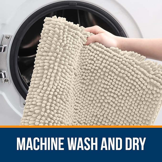 OLANLY Small Bathroom Rugs 24x16, Extra Soft Absorbent Chenille Bath Rugs, Rubber Backing Quick Dry, Machine Washable Bath Mats for Bathroom Floor, Tub and Shower, Home Decor Accessories, Sand