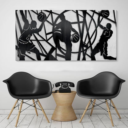 Large Sports Wall Art, Black and White Wall Art Basketball Poster Canvas Print Modern Pictures Paintings Ready to Hang Boys Teen Room Bedroom Home Office Gym Decor 29x58 IN