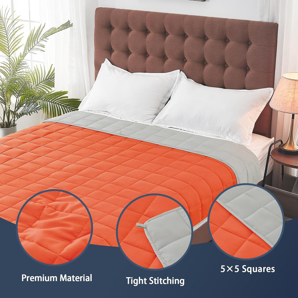 yescool Weighted Blanket for Adults (12 lbs, 48" x 72", Orange) Cooling Heavy Blanket for Sleeping Perfect for 110-130 lbs, Twin Size Breathable Blanket with Premium Glass Bead, Machine Washable