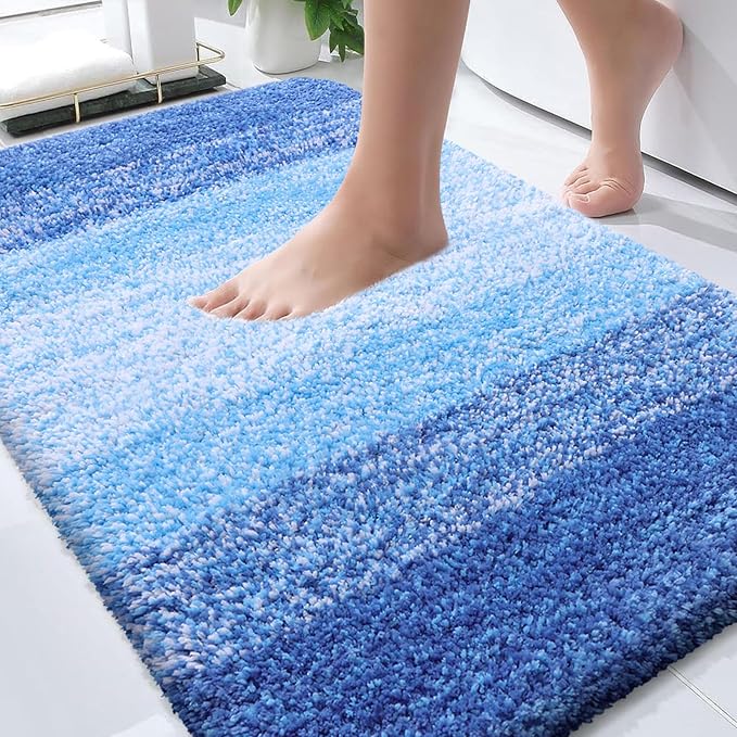 OLANLY Bathroom Rugs Mat 30x20, Extra Soft Absorbent Microfiber Bath Rugs, Rubber Backing, Quick Dry, Washable Bath Mats for Bathroom Floor, Tub and Shower, Home Decor Accessories, Light Royal Blue