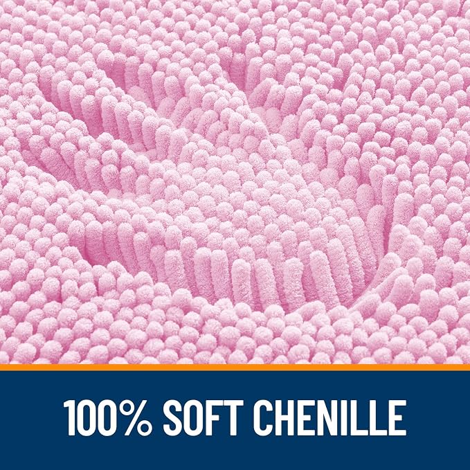 OLANLY Large Bathroom Rugs 40x24, Extra Soft Absorbent Chenille Bath Rugs, Rubber Backing Quick Dry, Machine Washable Bath Mats for Bathroom Floor, Tub and Shower, Home Decor Accessories, Pink
