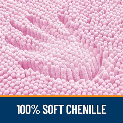 OLANLY Bathroom Rugs 30x18, Extra Soft Absorbent Chenille Bath Rugs, Rubber Backing Quick Dry, Machine Washable Bath Mats for Bathroom Floor, Tub and Shower, Home Decor Accessories, Pink
