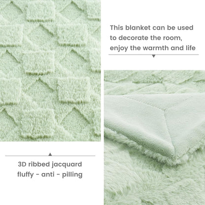 Cozy Bliss Faux Fur Throw Blanket for Couch - Soft Checkered Fuzzy Cozy Throw Gift Blankets for Women,Sage Green Boho Blanket for Sofa Bedroom Living Room.60 * 80 Inches