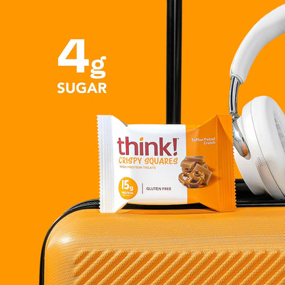 Think! High Protein Crispy Squares Toffee Pretzel Crunch Treat (10 Pack)