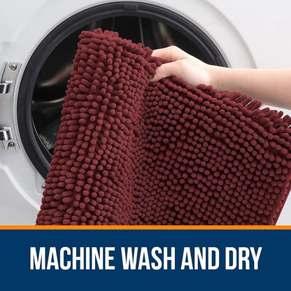 OLANLY Bathroom Runner Rugs 47x24, Soft Absorbent Chenille Bath Rugs, Rubber Backing Quick Dry, Machine Washable Long Bath Mats for Bathroom, Tub and Shower, Home Decor Accessories, Andorra Red-Brown