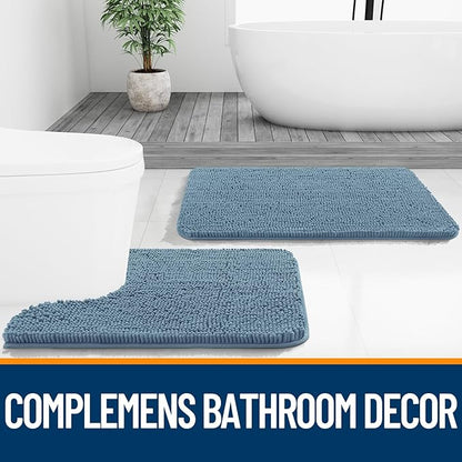 OLANLY Bathroom Runner Rugs 44x24, Soft Absorbent Chenille Bath Rugs, Rubber Backing Quick Dry, Machine Washable Long Bath Mats for Bathroom Floor, Tub and Shower, Home Decor Accessories, Airy Blue