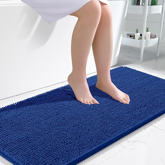 OLANLY Bathroom Runner Rugs 47x24, Soft Absorbent Chenille Bath Rugs, Rubber Backing Quick Dry, Machine Washable Long Bath Mats for Bathroom Floor, Tub and Shower, Home Decor Accessories, Royal Blue