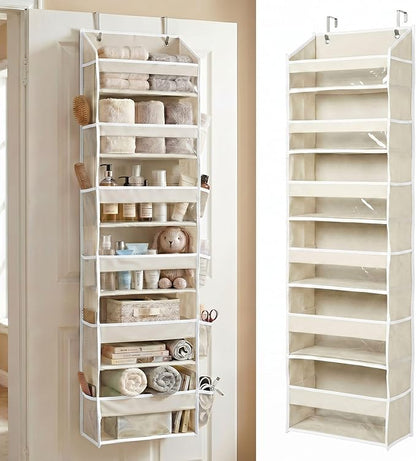 HOMELUX THEORY UPGRADED 6 Tiers Over The Door Organizer Hanging - 100D EXTRA THICK & 50lbs HUGE CAPACITY, 12 Side Mesh Pockets Over The Door Shoe Organizer, Hanging Closet Organizer (Ivory, 1pc)
