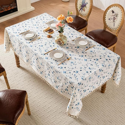 Rectangle Tablecloth Pastoral Style, Waterproof & Stain Resistant Table Cloth Wrinkle Free Table Cover for Dining/Kitchen/Patio, Washable Indoor & Outdoor Use, 55"X120" Blue