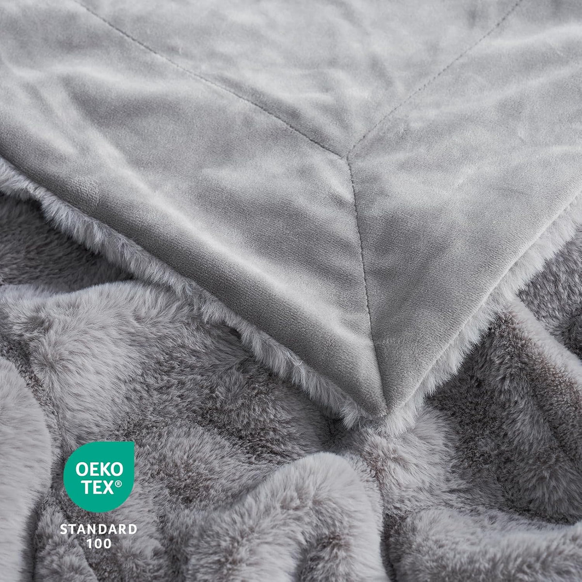 Cozy Bliss Faux Fur Throw Blanket for Couch, Cozy Warm Plush Striped Blanket for Sofa Bedroom Living Room, 90 * 90 Inches Grey