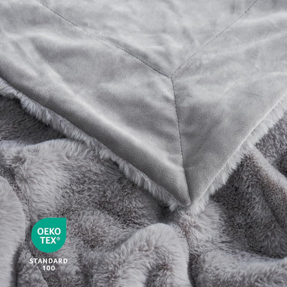 Cozy Bliss Faux Fur Throw Blanket for Couch, Cozy Warm Plush Striped Blanket for Sofa Bedroom Living Room, 90 * 90 Inches Grey