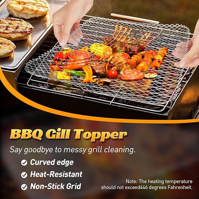 10 Pcs Disposable Grill Topper,16x12 Inch Grill Mesh Mat Disposable Pans,Non-Stick BBQ Aluminum Mats for Outdoor Grills, Easy to Clean