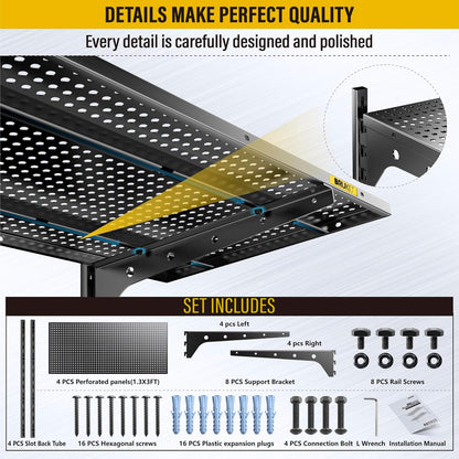 2-Pack×2 Tier 1.3x3ft Garage Shelving Wall Mounted, 800 lbs Load Capacity，15.6x36inch per Shelf Height Cassette Adjustable Floating Shelves（Total 4pcs）(Black)