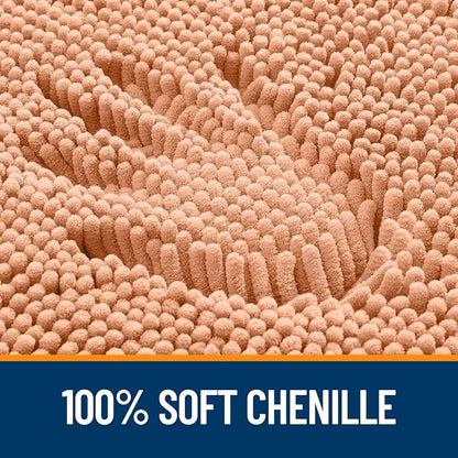 OLANLY Large Bathroom Rugs 70x46, Extra Soft Absorbent Chenille Bath Rugs, Rubber Backing Quick Dry, Machine Washable Bath Mats for Bathroom Floor, Tub and Shower, Home Decor Accessories, Peach