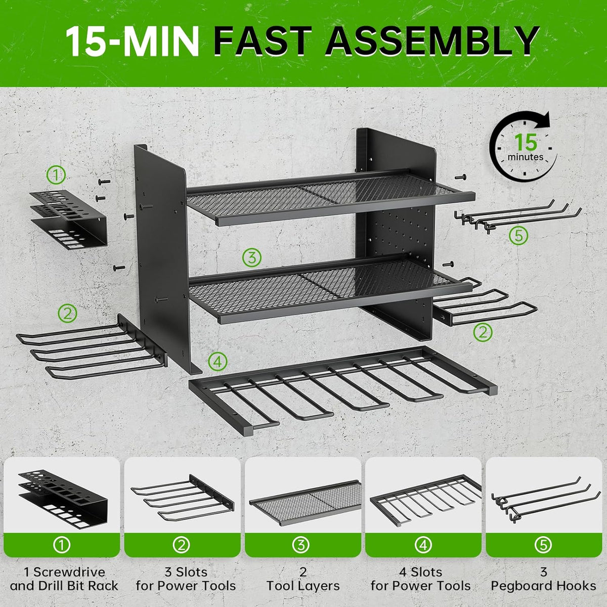Power Tool Organizer, 3 Layer 8 Drill Holder Wall Mount, Tool Shelf and Storage Rack for Garage Organization, Gifts for Him Men Dad Husband Anniversary Fathers Day, Cool Gadget Stocking Stuffer