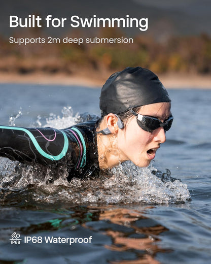 SHOKZ OpenSwim Pro - Open-Ear Bluetooth & MP3 Bone Conduction Sport Headphones, Swimming Headphones, IP68 Waterproof, Grey