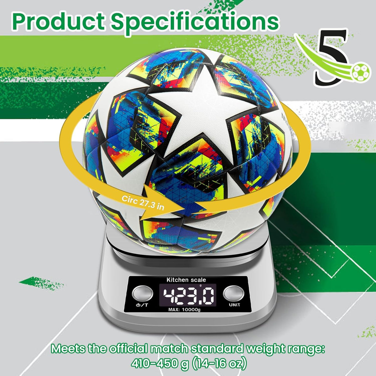 Size 5 Soccer Ball, Waterproof PU Leather, Official Match Ball, with Pump & Needles