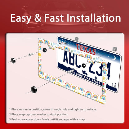 Cute Rainbow License Plate Frame Personalized License Plate Frames Colorful Auto Accessories Bracket Stainless Steel License Plate Holder 6x12 Inch