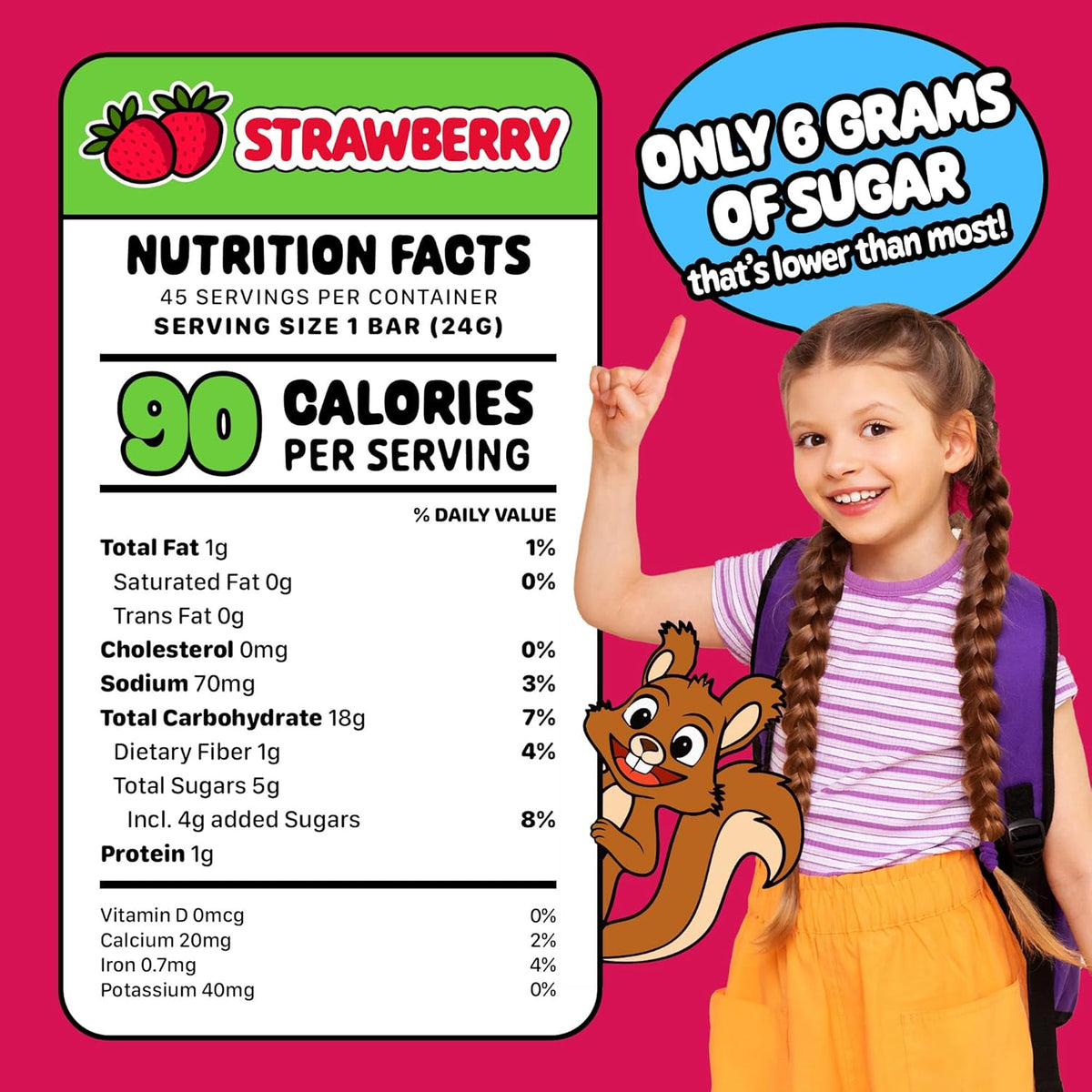 Snakkidz Organic Chewy Granola Bar, Allergen Free, Made with Avocado Oil, Low Sugar (45 Bars, Strawberry)
