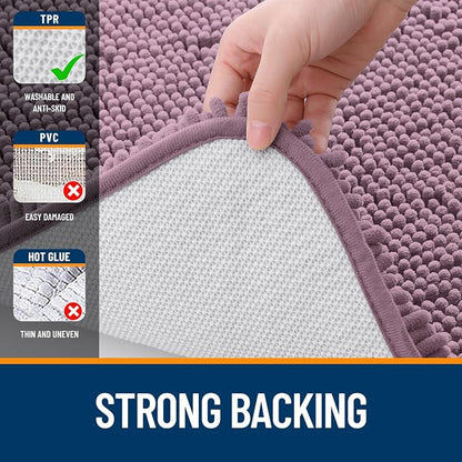 OLANLY Bathroom Runner Rugs 47x24, Soft Absorbent Chenille Bath Rugs, Rubber Backing Quick Dry, Machine Washable Long Bath Mats for Bathroom Floor, Tub and Shower, Home Decor Accessories, Deep Plum