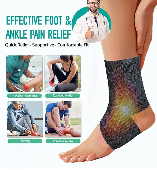 Ankle Support Brace for Men & Women, Adjustable Compression Strap for Sprains, Plantar Fasciitis, Achilles Tendonitis, Running, Workout, Sports – Fits Left & Right Foot (1, Black, Large)