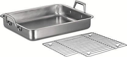 Tramontina 15-Inch Stainless Steel Roasting Pan with Rack, Turkey Roaster for Oven, Dishwasher Safe, Made in Brazil
