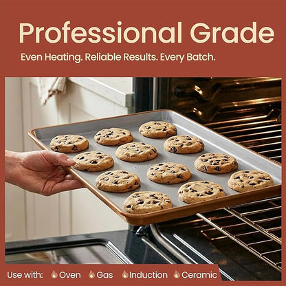 Bakken 8-Piece Stackable Bakeware Set – Ceramic Non-Stick, Oven-Safe Baking Sheets & Pans, PTFE/PFOA/PFOS-Free, Ergonomic Handles, Includes Cooling Rack – Healthy, Non-Toxic Baking Essentials