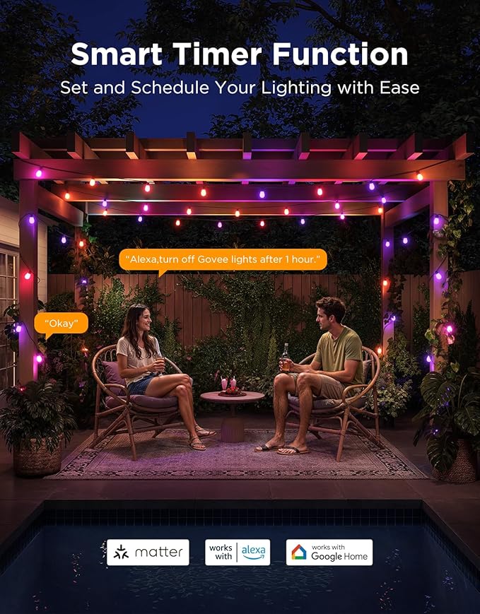 Govee S14 Bulb Outdoor String Lights 2, 96ft Smart RGBIC Warm White Patio Lights with 30 LED Bulbs, 111 Scene Modes for Outdoor Decor, Works with Alexa, Google, Matter, APP Control, IP66 Waterproof