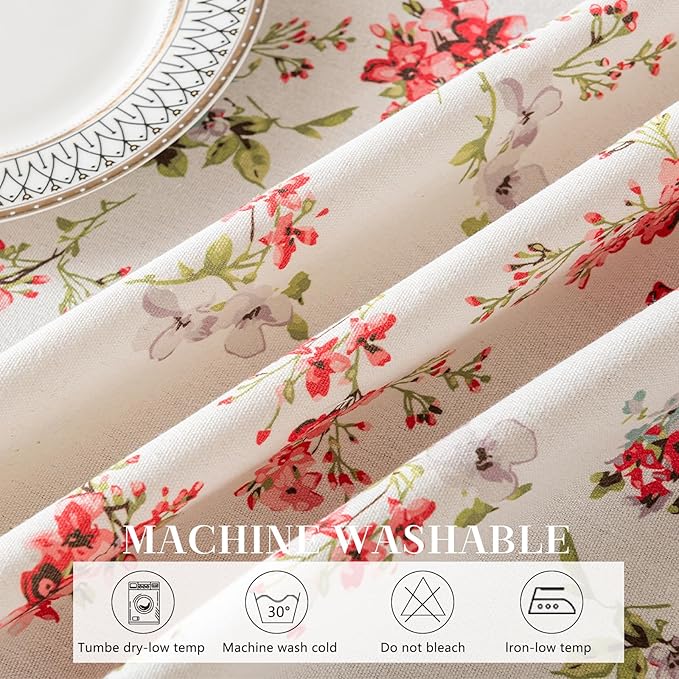 Rectangle Tablecloth Pastoral Style, Waterproof & Stain Resistant Table Cloth Wrinkle Free Table Cover for Dining/Kitchen/Patio, Washable Indoor & Outdoor Use, 55"X102" Red