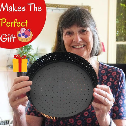 Why Holes: For The Crispiest Crusts. King Crispy's Tart & Quiche Pan. A Non-Stick, Removable Bottom, Dishwasher Safe, Perforated Fruit Tart Baking Tin (9 Inch X 1.25 Inch Shallow)