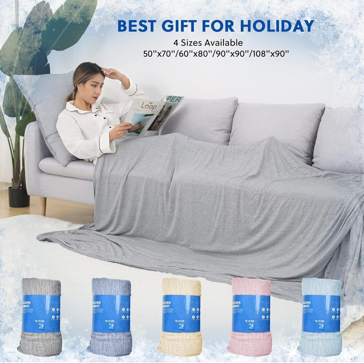 HOMFINE Cooling Blankets for Hot Sleepers - Summer Blanket Thin Lightweight Breathable Soft Double Side Enhanced Cooling for Bed Couch Sofa, Keep Cool for Night Sweats (Grey, 108 x 90 inches)