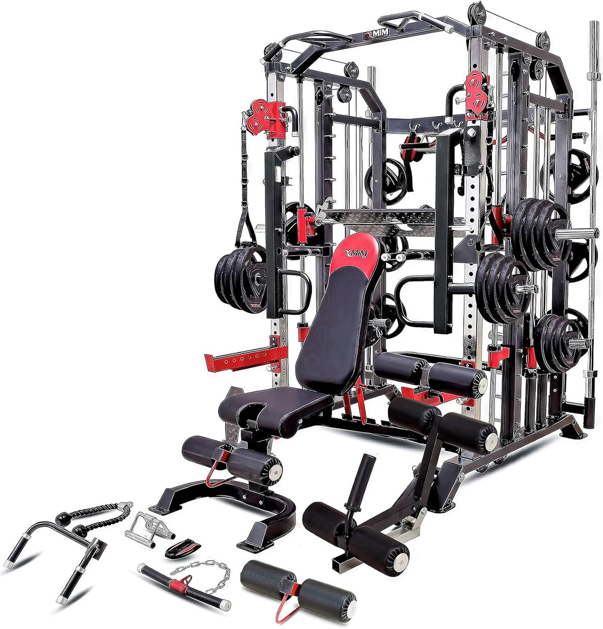 MiM USA Hercules EX, Commercial All in One Gym Machine w/400 lb Weight Stack, Adj Bench, Jammer Arms, Leg Press, Leg Extension, Arm Curl, LAT Seat & Complete Attachment