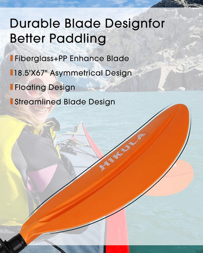 Kayak Paddle Aluminum Shaft Paddle with Nylon Blades, Floating Adjustable Kayaking Oars, 3 Piece, 220-240cm/86-94 Inches,Black/Rose/Teal/Black/Orange/Grey