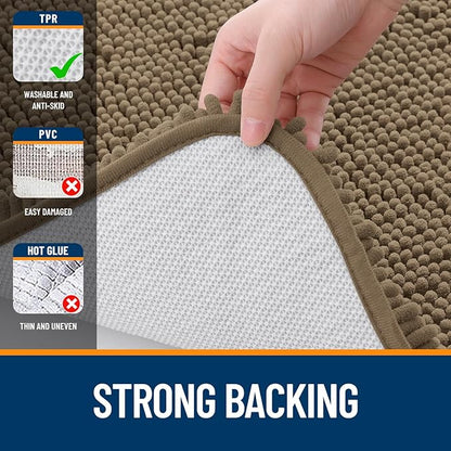 OLANLY Bathroom Rugs 34x21, Extra Soft Absorbent Chenille Bath Rugs, Rubber Backing Quick Dry, Machine Washable Bath Mats for Bathroom Floor, Tub and Shower, Home Decor Accessories, Tan
