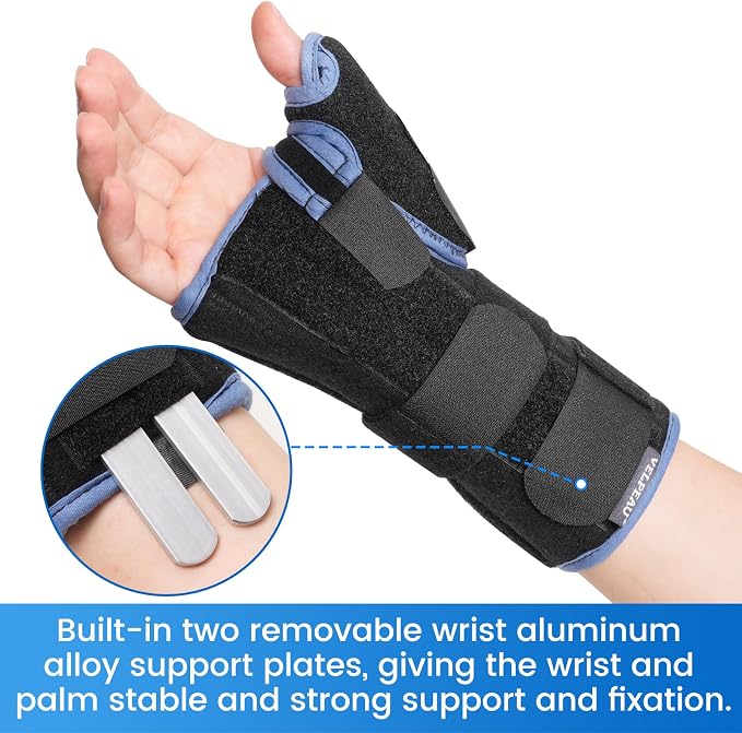 Velpeau Carpal Tunnel Wrist Brace with Thumb Stabilizer Night Support, Completely Stabilizes Wrist Thumb Joint, Pain Relief for Tendonitis, De Quervain's Tenosynovitis, Arthritis (Reg, Left Hand, S)