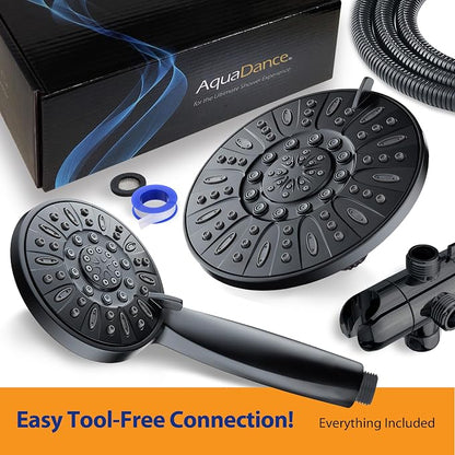 AquaDance for California - 7" Premium High Pressure 3-Way Rainfall Combo for Best of Both Worlds - Luxury 6-Setting Rain Showerhead and Hand Held Shower Separately or Together - Matte Black Finish
