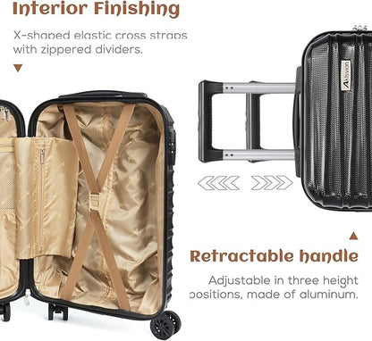 Luggage Set 3 Piece Luggage Set ABS hardshell Spinner Wheels Luggage Carry on Suitcase with Weekender bag & Toiletry bag(Black)