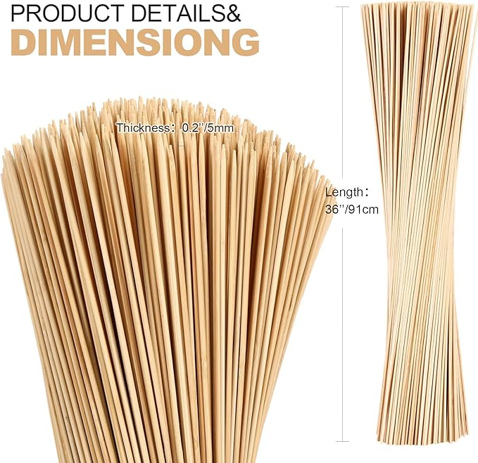 Suclain 400 Pcs Marshmallow Roasting Sticks 36" Long 5mm Thick, Smores Sticks Bamboo Skewers BBQ Kabob Grilling Barbecue Roasting Camping for Outdoor Fire Pits Campfires