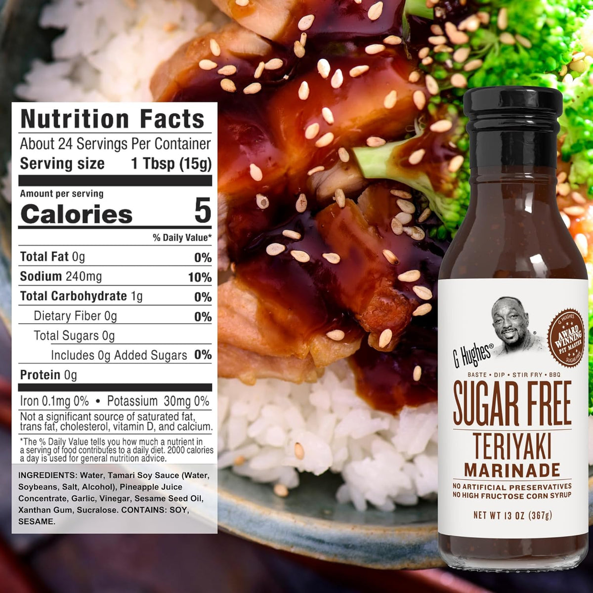 G Hughes Sugar Free, Assorted Marinades - Gluten Free, Sugar Free Sauces and Marinades Gift Sets, Marinades for Meats, (1) Lemon Herb 12oz bottle (1) Teriyaki 13oz bottle & (1) Orange Ginger 13oz
